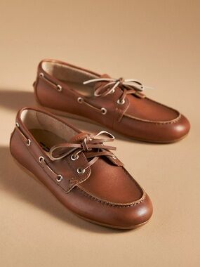 Classic Women's Leather Boat Loafers in Brown